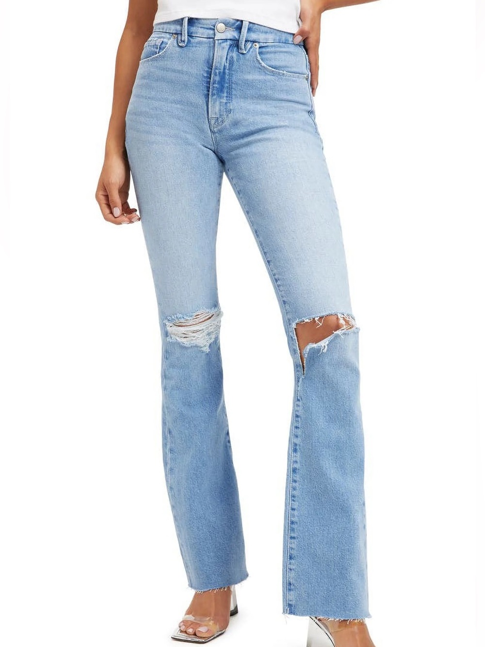 Good American Distressed Flare Jeans Light Wash Size 6/28